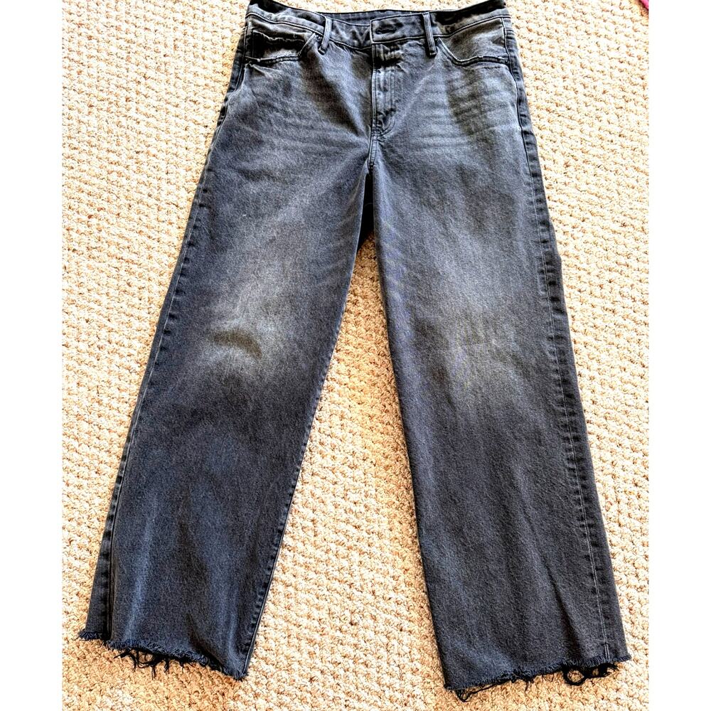 Express High Rise Wide Leg Jeans 14R Black Wash Raw Hem - Picture 2 of 5